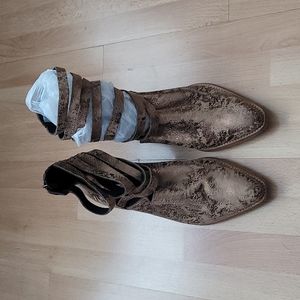 Free People Leather Strappy Side Zip Ankle Pointed Boots